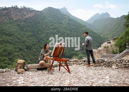 Giovane coppia cinese nel villaggio Foto Stock