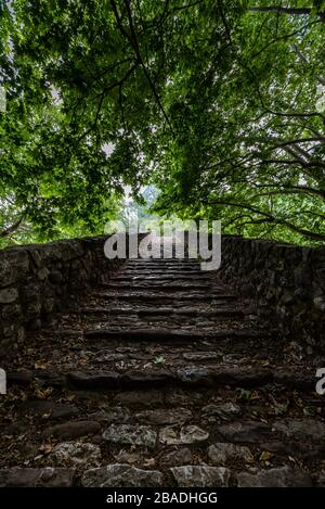 Vecchio ponte ad arco in Trikala Grecia Foto Stock