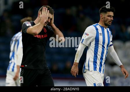 Sam Vokes di Stoke City reagisce Foto Stock