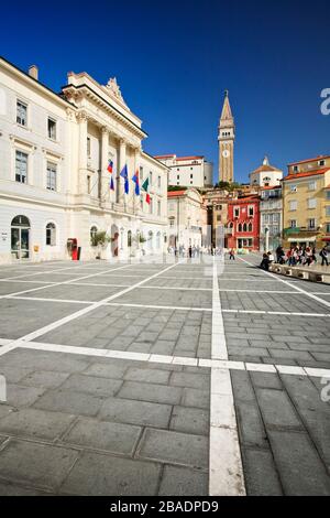 Tartini Square, pirano, Golfo di Pirano sulla costa Adriatica, Slovenia, Europa Foto Stock