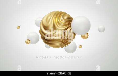 Bianco e Golden metallo organico forma 3d sfera sfondo. Trend design per pagine web, poster, volantini, opuscoli, copertine di riviste, presentazioni Illustrazione Vettoriale