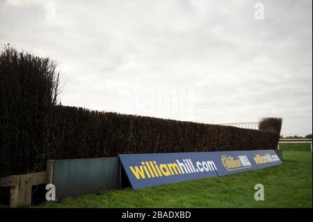 Una vista generale di williamhill.com insegne adornanti le recinzioni al Lingfield Park Foto Stock