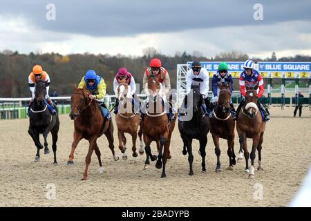 Corridori e piloti lasciano le bancarelle per competere nelle prime fasi del Blue Square Bet Churchill Stakes Foto Stock