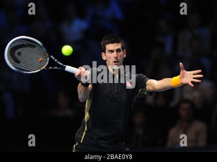 Novak Djokovic in Serbia sulla strada per sconfiggere Juan Martin del Potro in Argentina Foto Stock