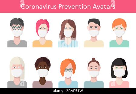 Persone che indossano maschere di protezione a causa dell'infezione da coronavirus Illustrazione Vettoriale