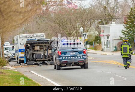 Incidente con veicolo a motore su 114 a Shelter Island, NY Foto Stock