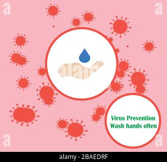 Lavare le mani spesso - igiene delle mani illustrazione vettoriale. Prevenzione microbica e del virus Illustrazione Vettoriale
