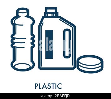Bottiglie in plastica simbolo di capacità vista del contorno del vettore rifiuti Illustrazione Vettoriale
