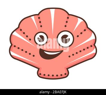 Personaggio Seashell con sorriso sul viso, personaggio marino Illustrazione Vettoriale