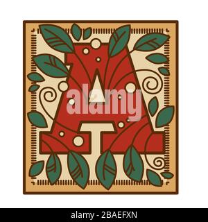 Alfabeto vintage, carattere letter con ornamenti e fogliame Illustrazione Vettoriale