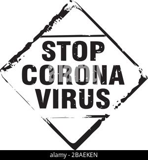 Francobollo nero e virus corona di arresto del testo. Illustrazione vettoriale. Illustrazione Vettoriale