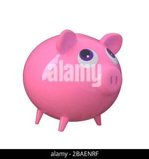 Carino banca piggy rosa isolato su uno sfondo bianco. Immagine 3D Foto Stock