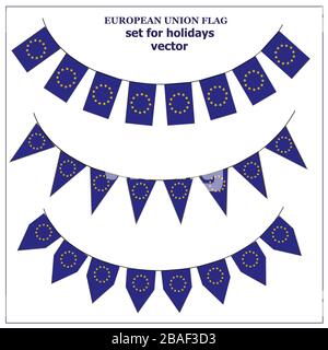 Luminoso insieme con bandiera dell'Unione europea. Buon background per l'Unione europea. Illustrazione vettoriale luminosa con sfondo bianco. Illustrazione Vettoriale