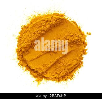 Polvere curcuma, spezia curcuma isolata su sfondo bianco Foto Stock