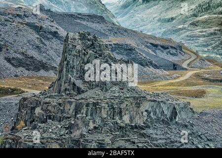 Vista di dettaglio della cava di ardesia Dinorwig Foto Stock