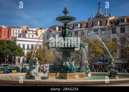 Praca do Rossio, Lisbona, Portogallo Foto Stock