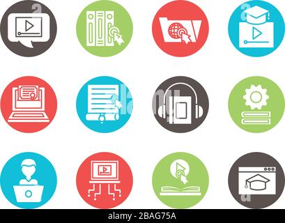 icone set online per la formazione Illustrazione Vettoriale