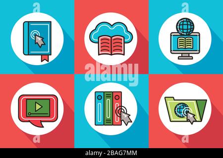 icone set online per la formazione Illustrazione Vettoriale