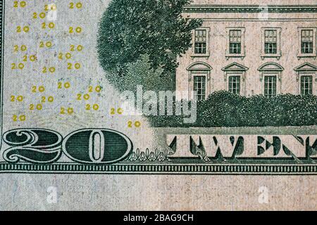 Primo piano dettaglio macro di banconote in dollari USA, dettaglio foto di dollari USA. Concetto di denaro mondiale, inflazione ed economia Foto Stock