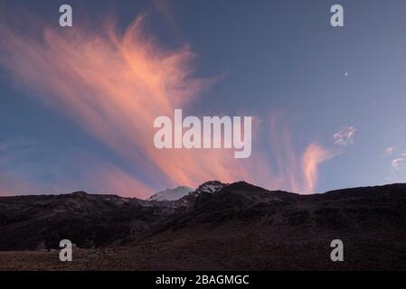 Pico de Orizaba campo base 'Piedra grande' al tramonto Foto Stock