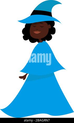 Buona strega in blu, illustrazione, vettore su sfondo bianco Illustrazione Vettoriale