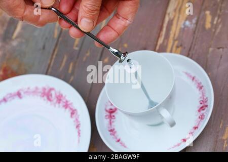 Birdhouse è fatto con un vecchio caffè set, serie foto 4/6, Germania Foto Stock