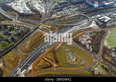 , cantiere delle autostrade A 40 e A 448, Bochumer Westkreuz, 04.02.2015, vista aerea, Germania, Nord Reno-Westfalia, Ruhr Area, Bochum Foto Stock