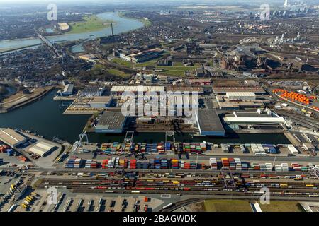 , terminale per container nel porto di Duisburg al canale Vinckekanal a Duisburg-Ruhrort, 12.03.2015, vista aerea, Germania, Nord Reno-Westfalia, Ruhr Area, Duisburg Foto Stock