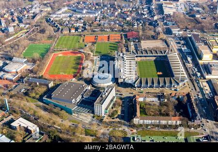 Stadio di calcio Vonovia Ruhrstadion, sala sportiva e sale espositive RuhrBau & Energietage Bochum, 02.07.2020, vista aerea, Germania, Nord Reno-Westfalia, Ruhr Area, Bochum Foto Stock