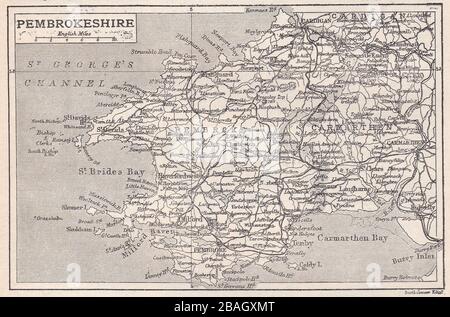 Mappa d'epoca di Pembrokeshire 1900s. Foto Stock