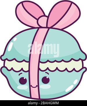 carino cibo macaroon dolce dessert kawaii cartoon vettore illustrazione disegno isolato Illustrazione Vettoriale