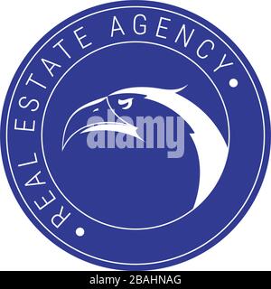 USA immobiliare società emblema idea. Emblema testa di aquila calva. Colori della bandiera americana. Illustrazione vettoriale. Illustrazione Vettoriale