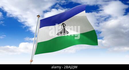 Lesotho - bandiera ondeggiante - illustrazione 3D Foto Stock