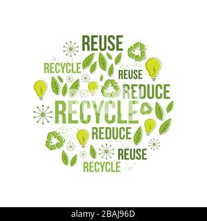 Riutilizzate, riducete e riciclate la progettazione dei poster. Vettore, EPS10. Concetto di ecologia. Illustrazione Vettoriale