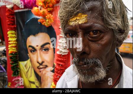 Ritratto di un uomo di mezza età, Madurai, India Foto Stock