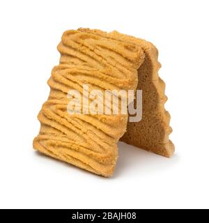 Coppia di tradizionali biscotti al burro olandesi chiamati sprits isolati su sfondo bianco Foto Stock