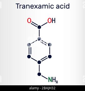 L'acido tranexamico, TXA, molecola di farmaco C8H15NO2, è usato per prevenire il sanguinamento eccessivo. Formula chimica strutturale. Illustrazione vettoriale Illustrazione Vettoriale