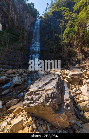 Danni causati da Cyclone Idai visto a Bridal Veil Falls, Chimanimani, Zimbabwe. Foto Stock