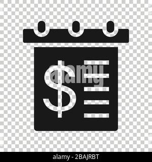 Calendario con icona di denaro in uno stile piatto. Calendario di pagamento illustrazione vettoriale bianco su sfondo isolato. Finanziare il monitoraggio concetto aziendale. Illustrazione Vettoriale