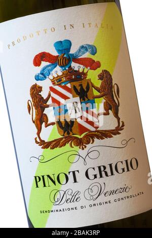 Etichetta su Pinot Grigio delle Venezie bottiglia di vino bianco - vino italiano Foto Stock