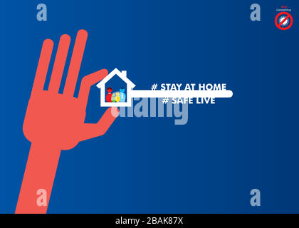 Corona virus (covid 19) campagna per rimanere a casa e rimanere sicuro poster design Illustrazione Vettoriale