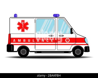 Ambulanza, assistenza medica. Trasporto ospedaliero. Auto ambulanza isolato su sfondo bianco Illustrazione Vettoriale