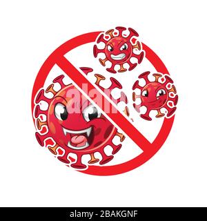 NCP, nuova malattia di Coronavirus polmonite (COVID-19) 2019-nCoV, Virus Warning Prohibited, Sign and Symbol, Icon, Cartoon Vector Illustration. Illustrazione Vettoriale