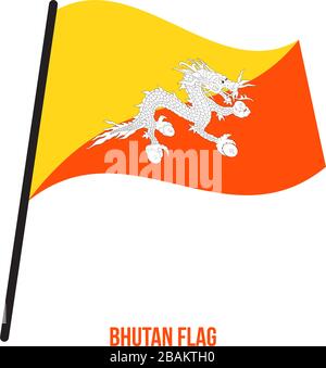 Il Bhutan bandiera sventola illustrazione vettoriale su sfondo bianco. Il Bhutan bandiera nazionale. Illustrazione Vettoriale