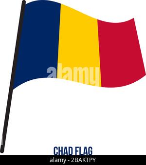 Il Ciad bandiera sventola illustrazione vettoriale su sfondo bianco. Il Ciad bandiera nazionale. Illustrazione Vettoriale