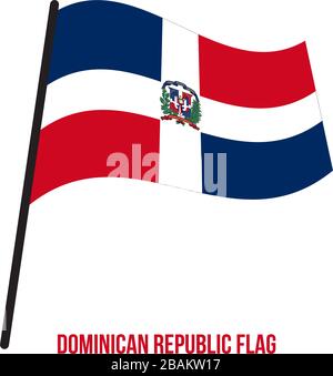 Bandiera della Repubblica Dominicana sventolando illustrazione vettoriale su sfondo bianco. Dominicana bandiera nazionale. Illustrazione Vettoriale