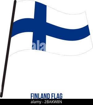 Bandiera della Finlandia sventolando illustrazione vettoriale su sfondo bianco. Finlandia bandiera nazionale. Illustrazione Vettoriale