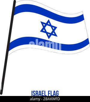 Bandiera di Israele sventolando illustrazione vettoriale su sfondo bianco. Israele bandiera nazionale. Illustrazione Vettoriale