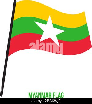 Myanmar bandiera sventola illustrazione vettoriale su sfondo bianco. Myanmar bandiera nazionale. Illustrazione Vettoriale