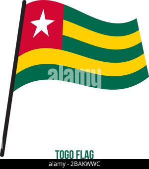 Togo bandiera sventola illustrazione vettoriale su sfondo bianco. Togo bandiera nazionale. Illustrazione Vettoriale